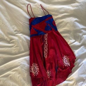 red mini dress with hand painted designs from India